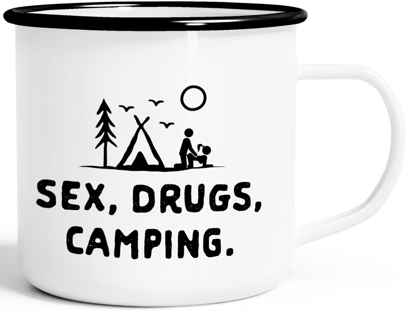 MoonWorks Tasse ''le Tasse Becher Outdoor Design lustig Sex Drugs Camping Travelling Trekking Kaffeetasse Moonworks'', liert und mit Aufdruck Bild 1