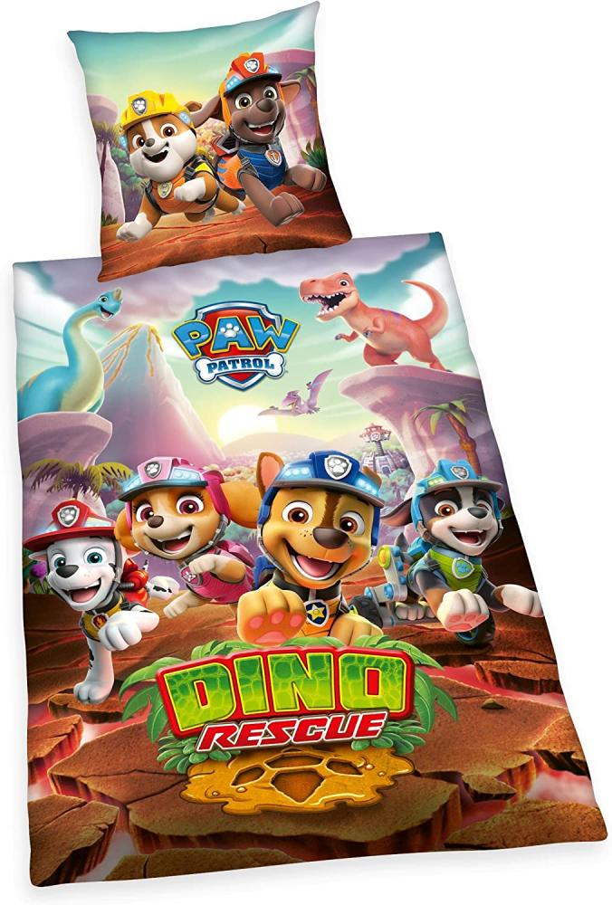 Herding Renforcé Paw Patrol \" Dino Rescue\" Bettwäsche Bettbezug 135 x 200 cm Kopfkissenbezug 80 x 80 cm Bild 1