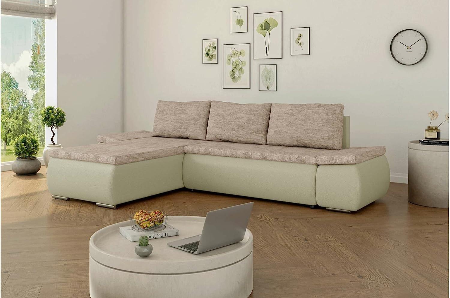 Stylefy Olin Ecksofa Strukturstoff BERLIN Kunstleder MADRYT Hellbraun Beige Links Bild 1