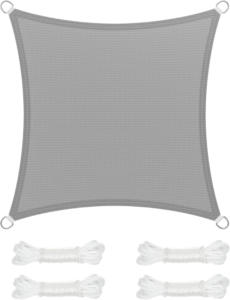 SONGMICS Sonnensegel 3x3 m, Sonnenschutz aus HDPE-Gewebe, luftdurchlässig, wasserdurchlässig, für Terrasse, Garten, Balkon, Camping, quadratisch, konkav, 2 m Seile, hellgrau GSS33QY Bild 1