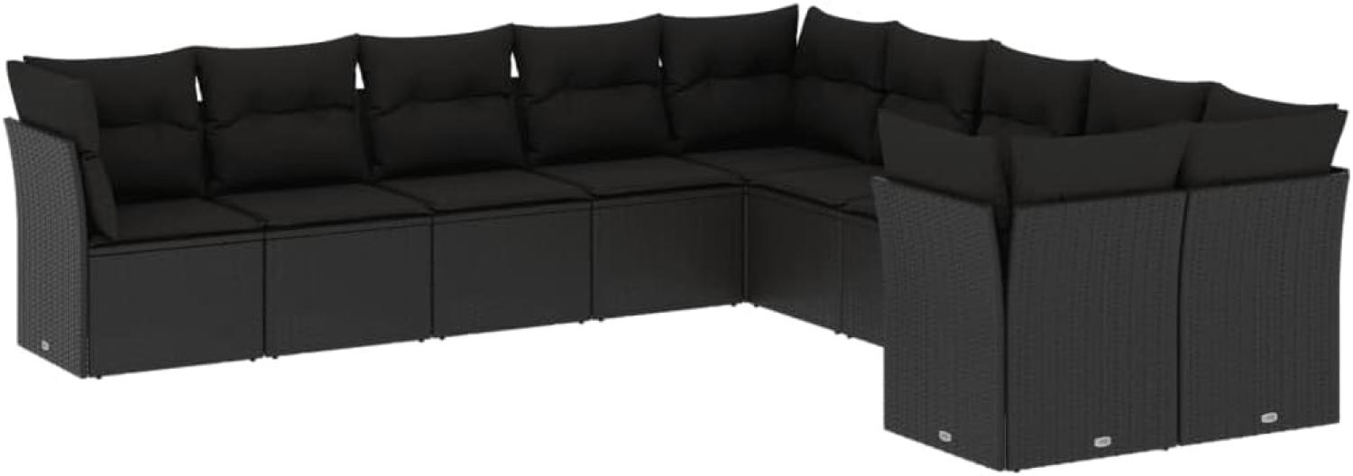 vidaXL 10-tlg. Garten-Sofagarnitur mit Kissen Schwarz Poly Rattan 3250074 Bild 1