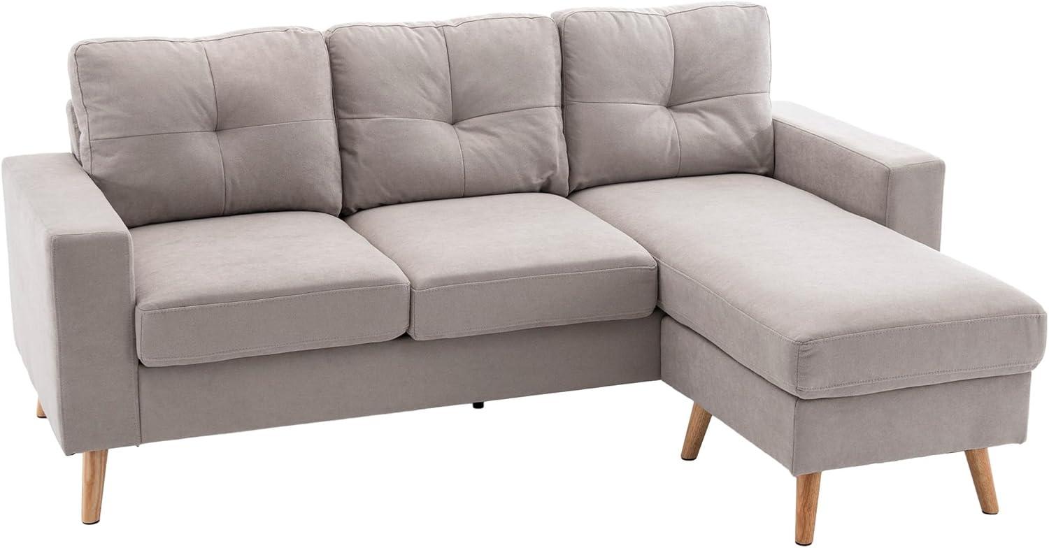 HOMCOM 3-Sitzer Ecksofa Eckcouch in L-Form, Eckgarnitur in Leinenoptik, Stoffsofa 1 Teile, für Wohnzimmer, Hellgrau, 193 x 136 x 85 cm Bild 1