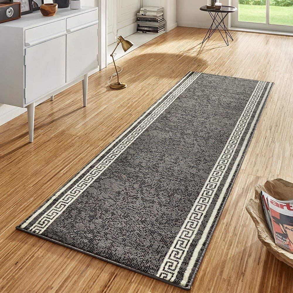 Kurzflor Teppich Läufer Casa Grau Creme - 80x450x0,9cm Bild 1