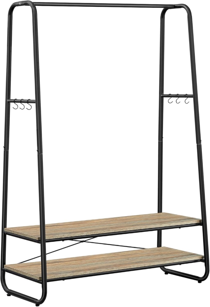 VASAGLE Kleiderständer, Garderobenständer, Garderobe, 2 Ablagen, 6 Haken in S-Form, Stahlgestell, für Schlafzimmer, Flur, Eingangsbereich, türkisbraun-Mattschwarz RGR112K01 Bild 1