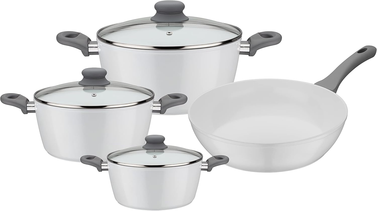 GSW Topf-Set Fiona, Aluminium (Set, 7-tlg, je 1 Kochtopf Ø 16/20/24 cm, 1x Schmorpfanne Ø 24 cm), weiß mit Softtouch-Griff kratzfeste ILAG® CERAMICVeredelung, Induktion Bild 1