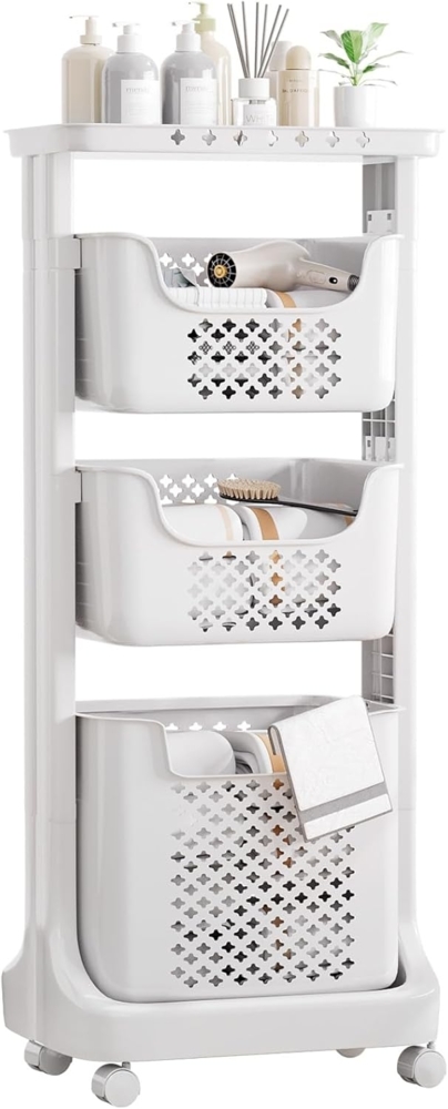 Yorbay Wäschekorb Wäschewagen mit Rollen (Praktischer Wäschesortierer 4-stöckig, 106,5x43,5×34,5 cm, 120L), Belüftetes PP-Design, für Bad, Kinderzimmer Bild 1