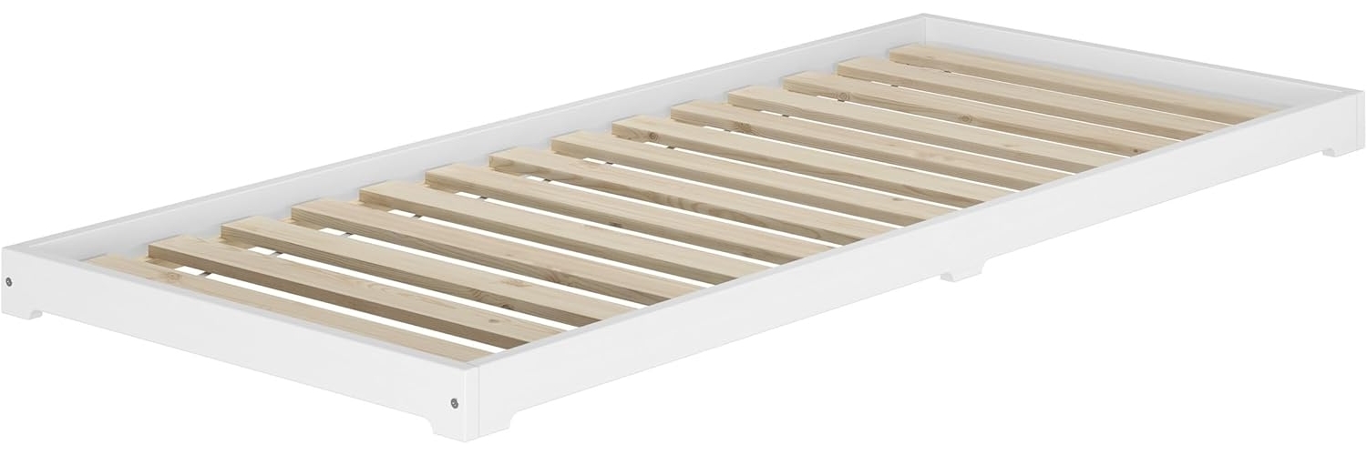 Weißes Studentenbett Futon extra niedriges Holzbett inkl. Rollrost 90x200 Fichte Tanne V-60. 47W-09 Bild 1