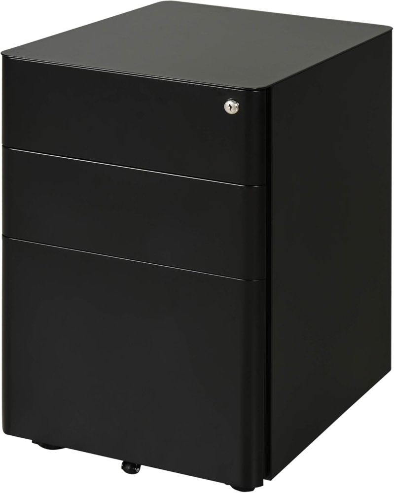 Vinsetto Rollcontainer mobiler Aktenschrank mit 3 Schubladen, (Aufbewahrungsschrank, 1 St, Büroschrank), Stahl, Schwarz, 39 x 48 x 59 cm Bild 1