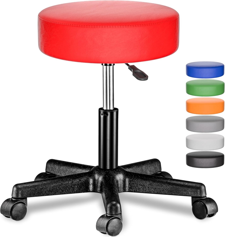 CASARIA® Rollhocker Höhenverstellbar Kunstleder Rot Bild 1