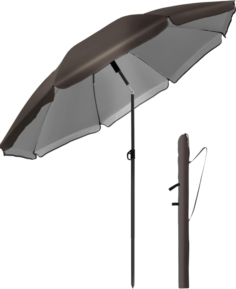 4smile Strandschirm SunnyJoy, Ø 180 cm Taupe - UPF 50+ Sonnenschirm Strand, Sonnenschirm Balkon - Strandschirm windfest stabil, Balkon-Schirm mit Hülle, Gartenschirm Bild 1