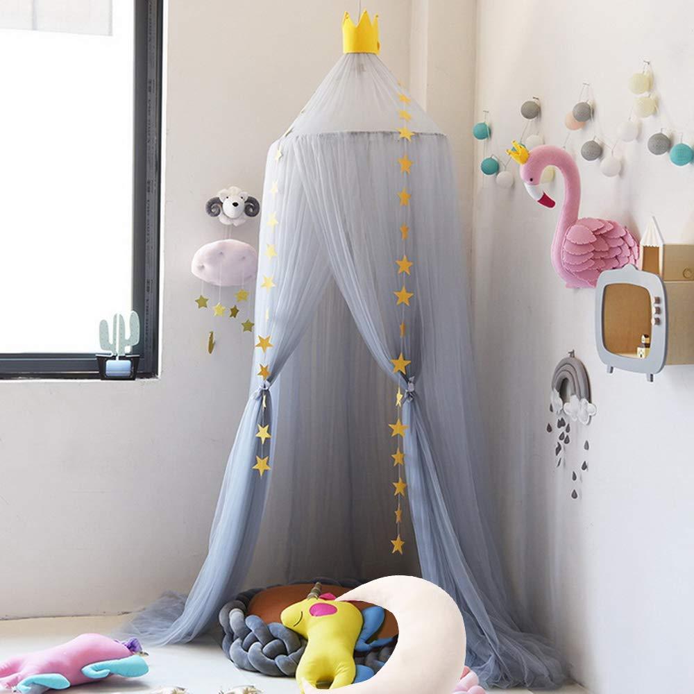 Naturer Grau Betthimmel Babybett Baldachin Groß Schlafzimmer Moskitonetz Kinderbett Babybett Himmel Fliegennetz Mückenschutz für Spielzimmer Dekoration Bild 1