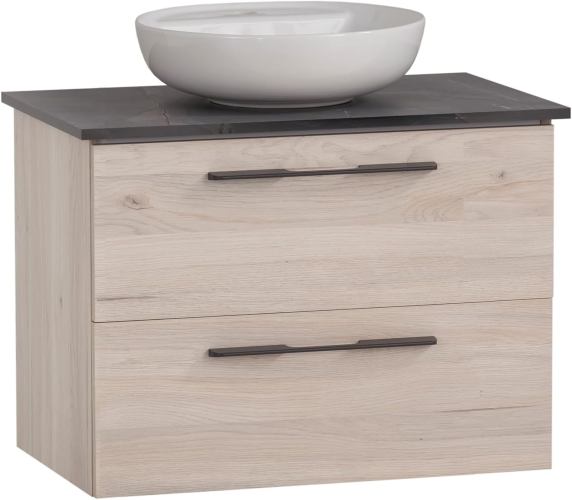 Schildmeyer Waschtisch Maxim 701842, rundes Aufsatzbecken, sandeiche Dekor/Marmor Optik Bild 1