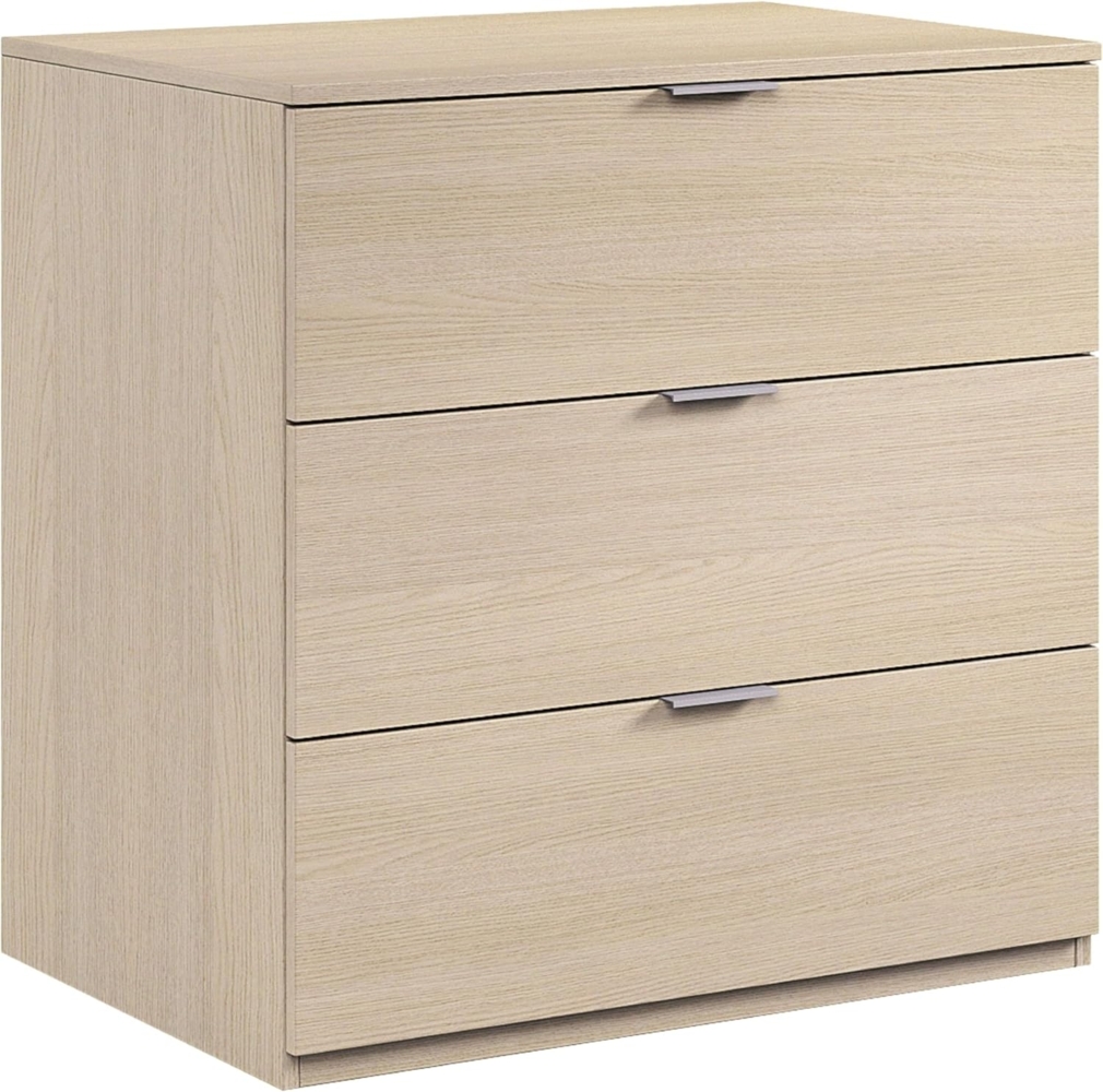 Kommode mit drei Schubladen, Eichenfarbe, 77 x 80 x 38 cm. Bild 1