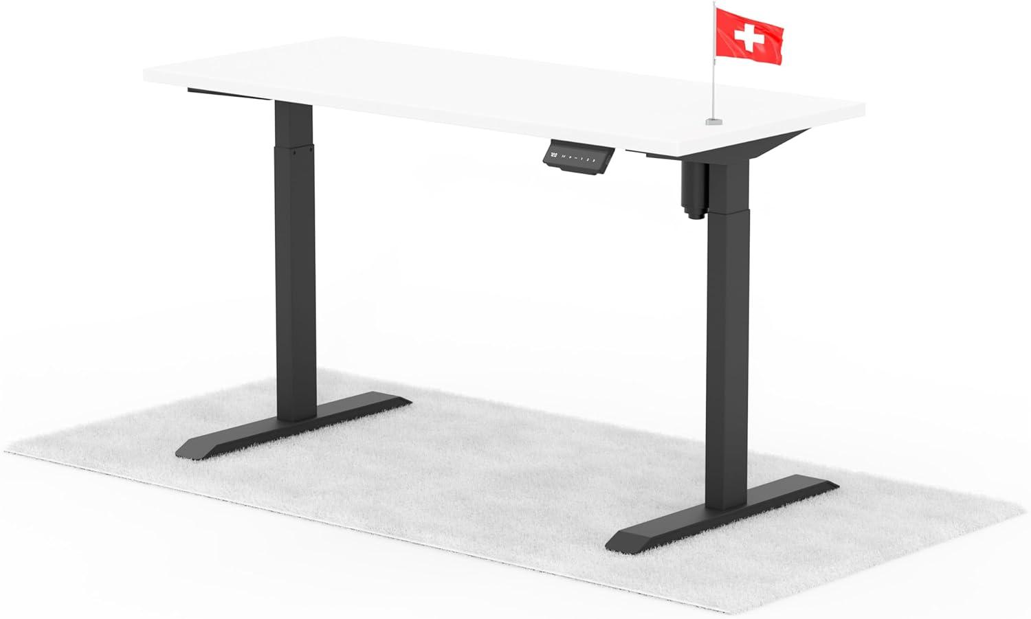 elektrisch höhenverstellbarer Schreibtisch ECO 140 x 60 cm - Gestell Schwarz, Platte Weiss Bild 1