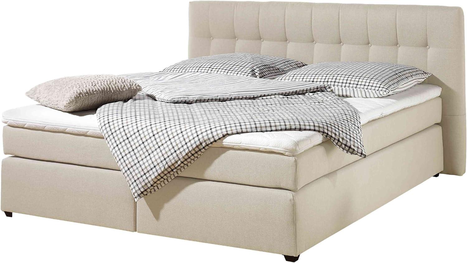 Maintal Boxspringbett Jeremy, 160 x 200 cm, Strukturstoff, Tonnentaschenfederkern Matratze H2, creme Bild 1