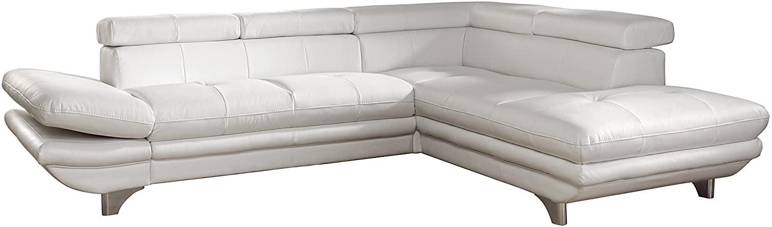 Mivano Ecksofa Enterprise / Trendige Ledercouch in L-Form mit Ottomane rechts / Kopfstützen und Armteil verstellbar / 277 x 75 x 238 / Kunstleder: weiß Bild 1