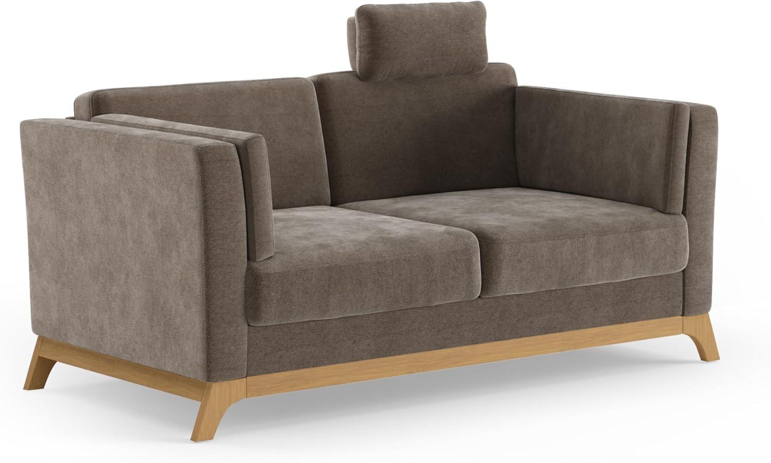 Cavadore 2,5er-Sofa Vida / 2,5-Sitzer Couch im trendigen Design mit massivem Holzrahmen in Eiche, Kopfstütze mit Kuschelkissen / 183 x 84 x 93 / Mikrofaser, Graubraun Bild 1