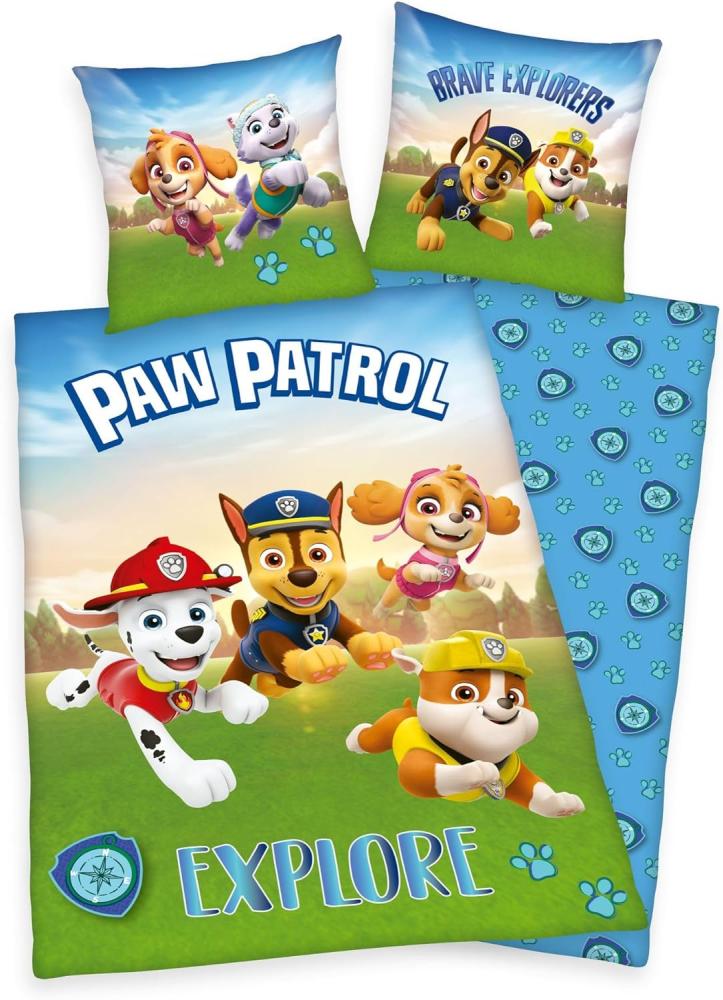 Paw Patrol Explore Wende Bettwäsche Set 2 tlg. 135x200cm 80x80cm Bild 1