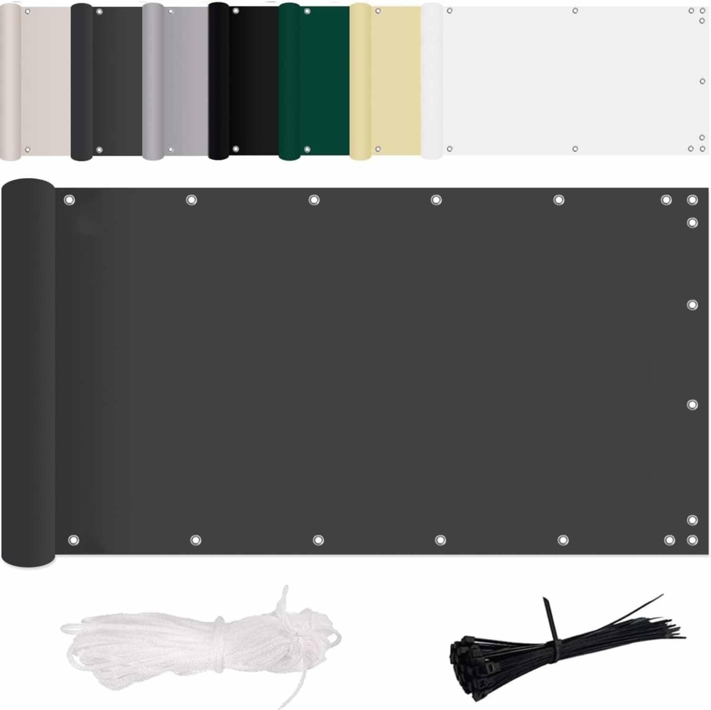 MENGH Balkon Sichtschutz Ohne Bohren Wind-und UV-Schutz, 160g/m², Mit Montagezubehör, 100% Polyester, für Balkon geländer,Terrasse & Garten - Anthrazit 80x900 cm Bild 1