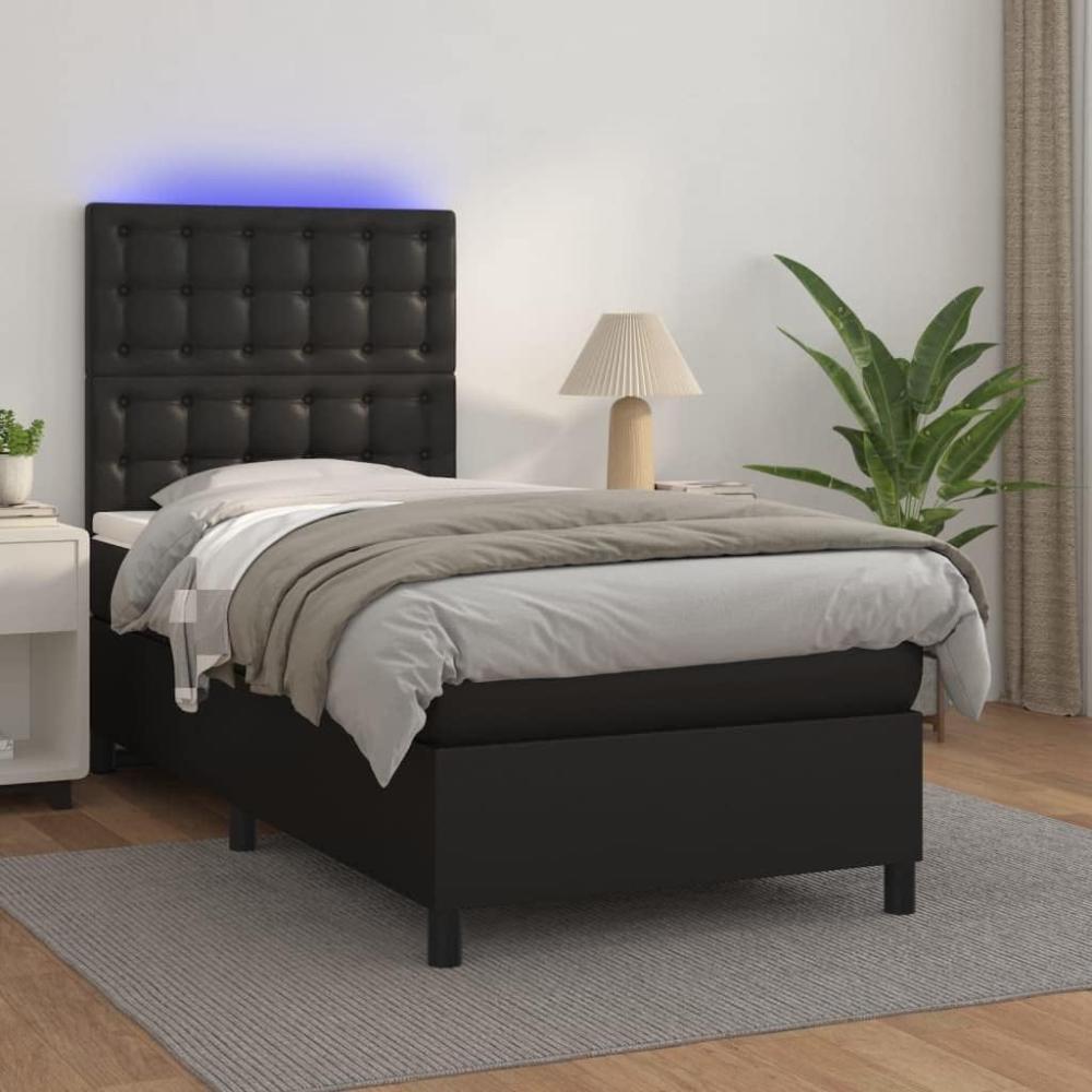 vidaXL Boxspringbett mit Matratze & LED Schwarz 100x200 cm Kunstleder 3135927 Bild 1