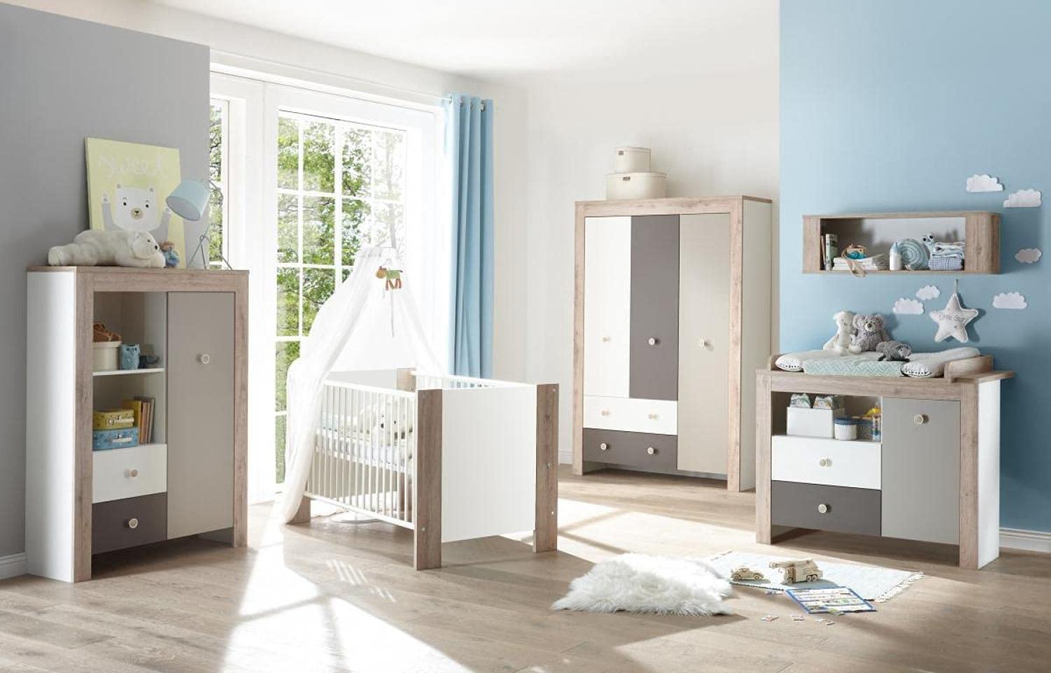 Babyzimmer Bea Set 1 weiss matt sanremo hell taupe lava 7 tlg Bild 1