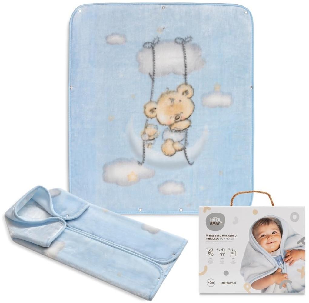 Neugeborenen- Babyschlafsack 3-In-1-Wickeldecke mit Kapuze -"Osito Nube Blau" · Kleinkind Warmer Dicker Kinderwagen-Schlafsack Weiche Strickdecke · 80x90 cm · INTERBABY Bild 1