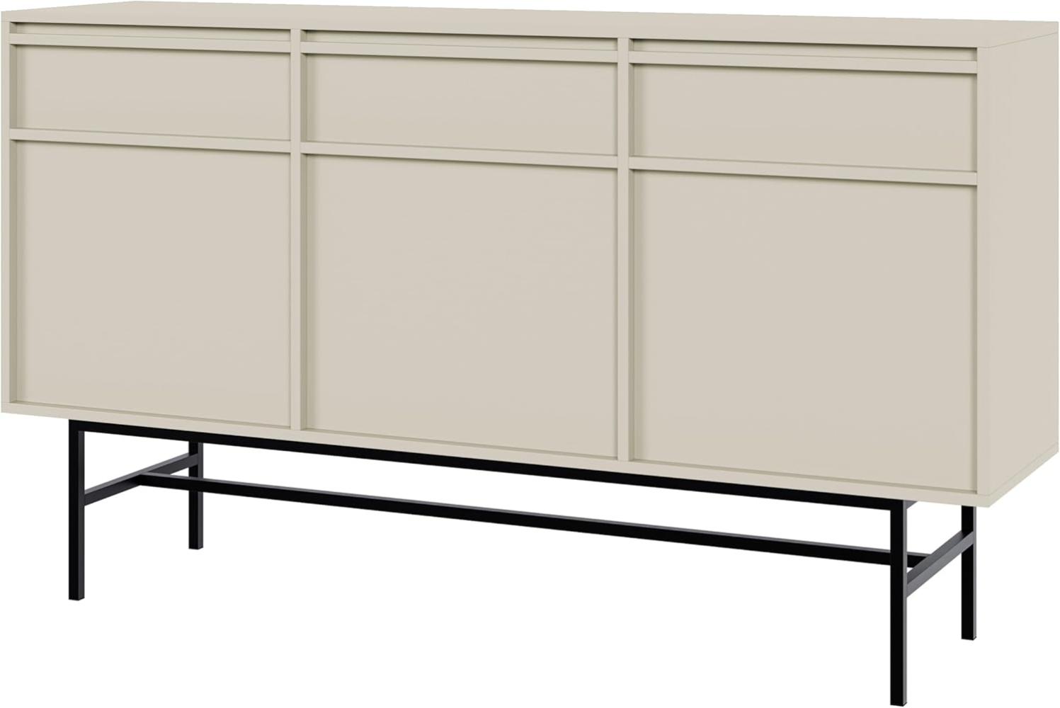 Selsey Evo - Sideboard 3-türig mit 3 Schubladen, Graubeige mit Metallgestell, 154 cm Bild 1