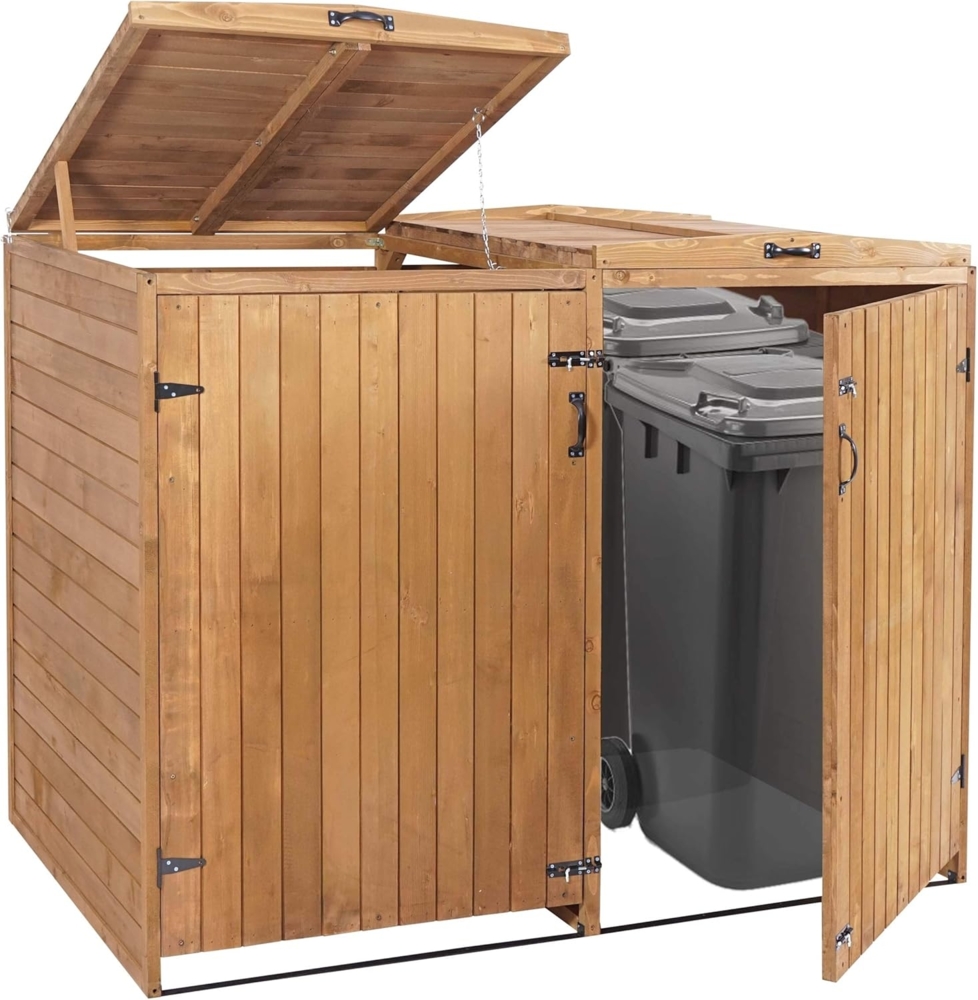 XL 2er-/4er-Mülltonnenverkleidung HWC-H74, Mülltonnenbox, erweiterbar 126x158x98cm Holz FSC® ~ braun Bild 1