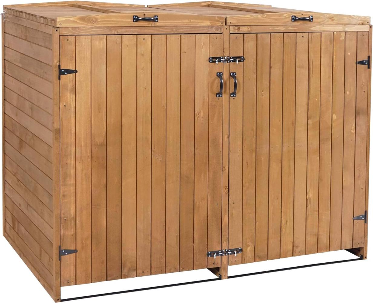 XL 2er-/4er-Mülltonnenverkleidung HWC-H74, Mülltonnenbox, erweiterbar 126x158x98cm Holz FSC® ~ braun Bild 1