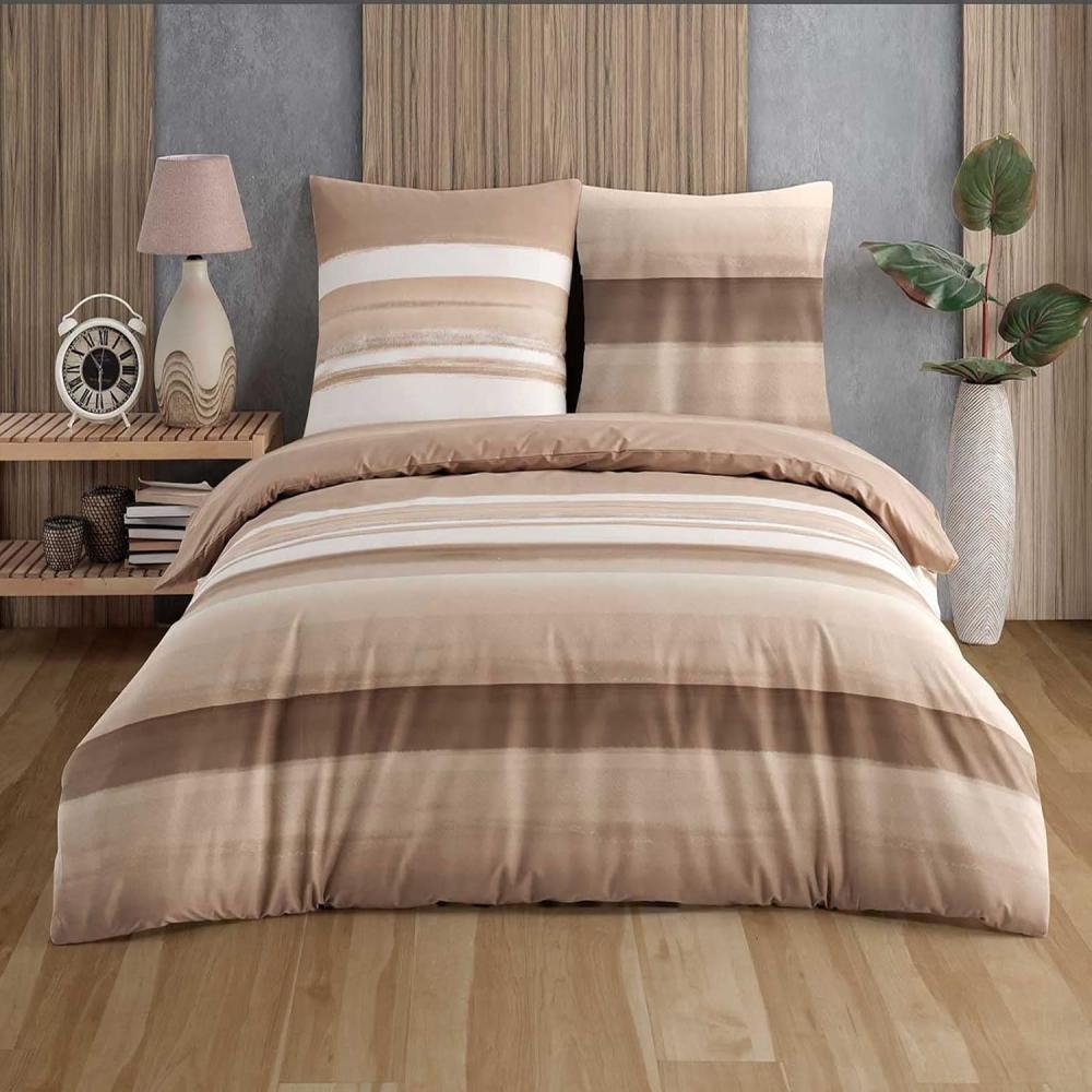 Buymax Bettwäsche Palermo, Renforcé: 100% Baumwolle, 3 teilig, 200x200 cm, Bettbezug-Set, mit Reißverschluss, Streifen, Braun-Beige Bild 1