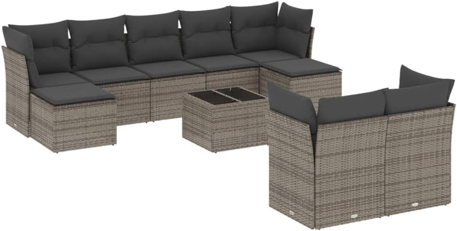 vidaXL 10-tlg. Garten-Sofagarnitur mit Kissen Grau Poly Rattan 3218320 Bild 1