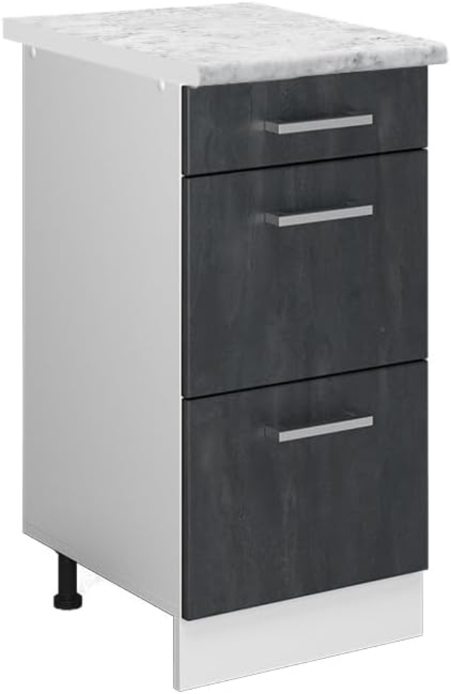 Vicco Küchenunterschrank R-Line, Schwarz Beton/Weiß, 40 cm AP Marmor Bild 1