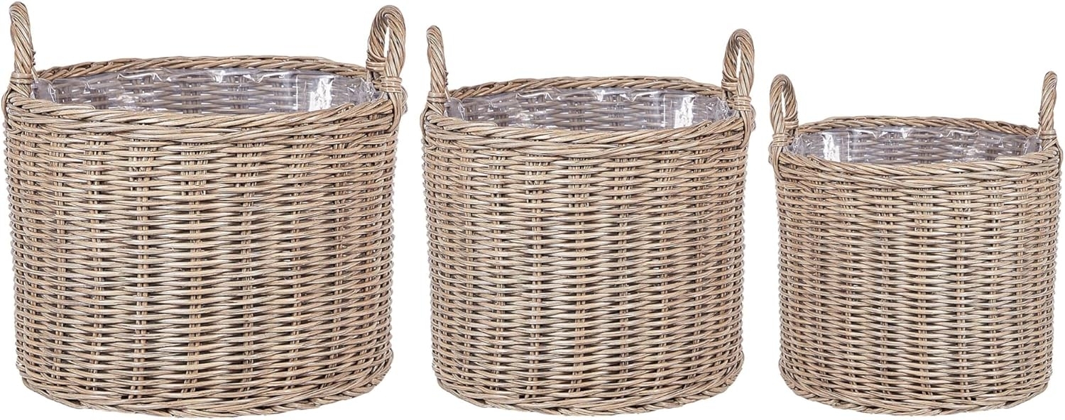 Set mit 3 Blumentöpfen PENDULA PE Rattan Natürlich Bild 1