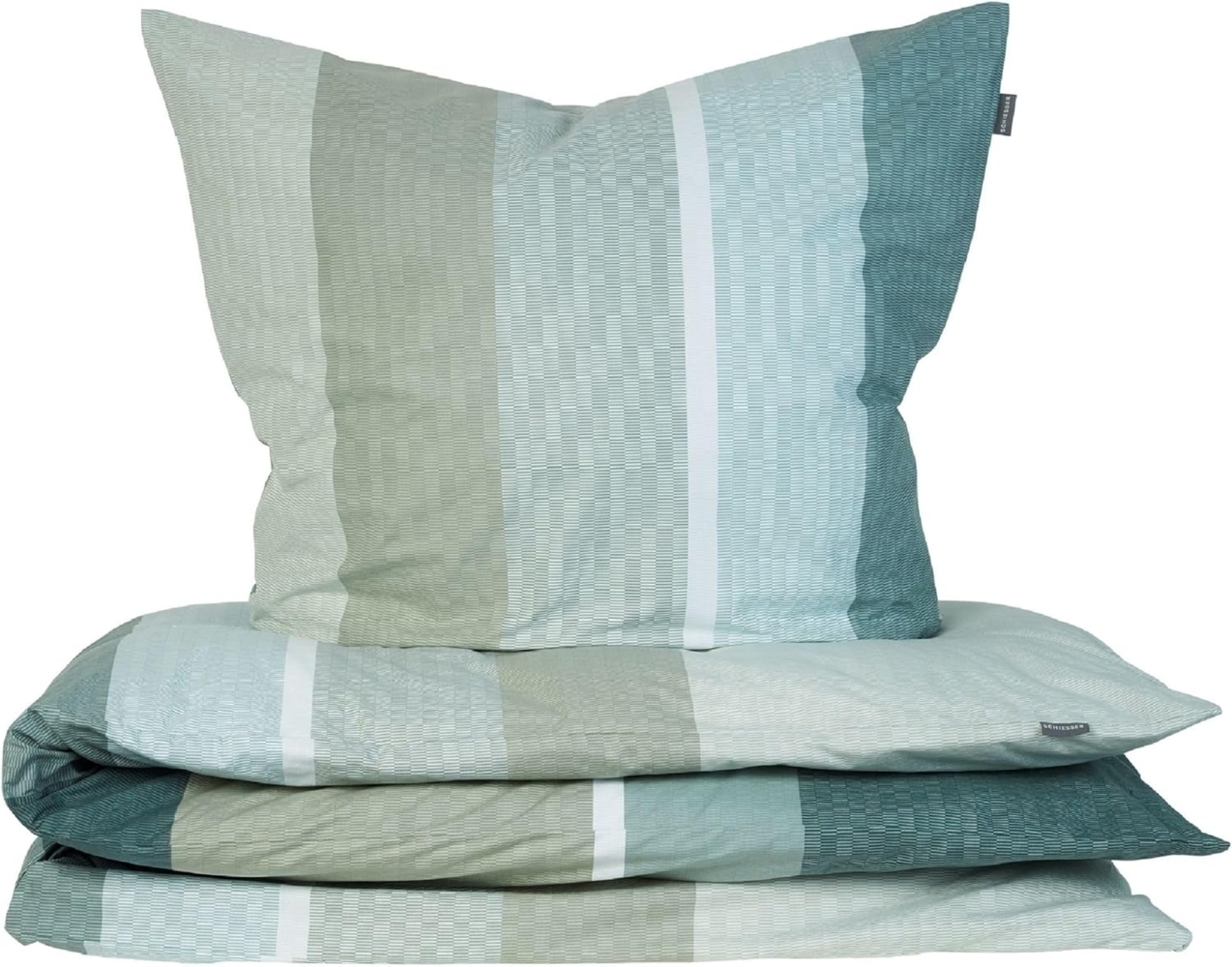 Renforcé Bettwäsche Set Endy Stripes in kuschelweicher Baumwoll-Qualität, Farbe:Petrol und Grün, Größe:135x200 cm + 80x80 cm Bild 1