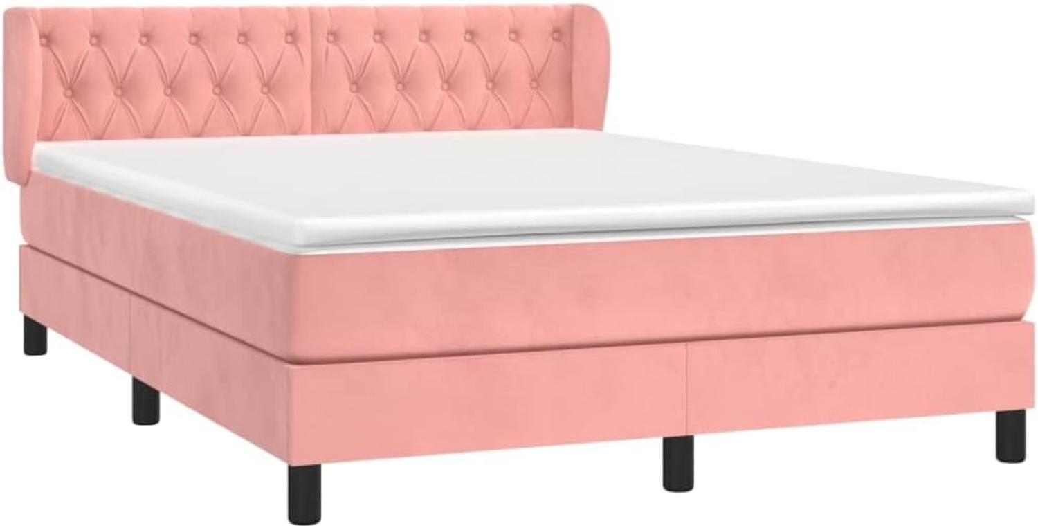 vidaXL Boxspringbett mit Matratze Rosa 140x190 cm Samt 3127672 Bild 1