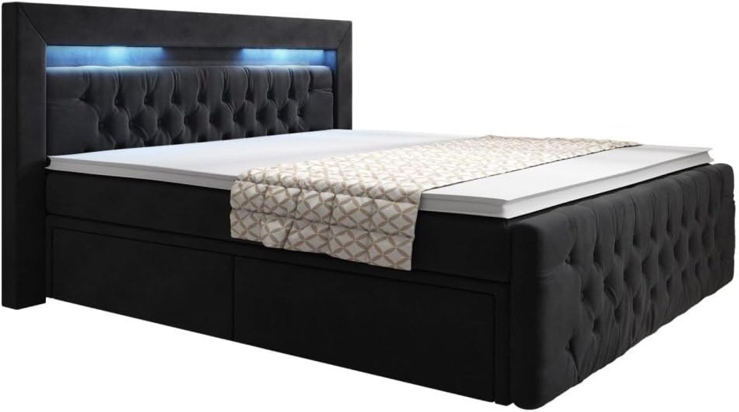 Boxspringbett Sera mit LED und Stauraum 200x200 H2 Schwarz Bild 1