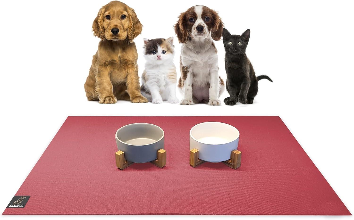 SanoZoo® Napfunterlage - Öko-TEX - Made in Germany - rutschfeste Futtermatte für Hunde & Katzen 80x140cm Rot, wasserfest Bild 1