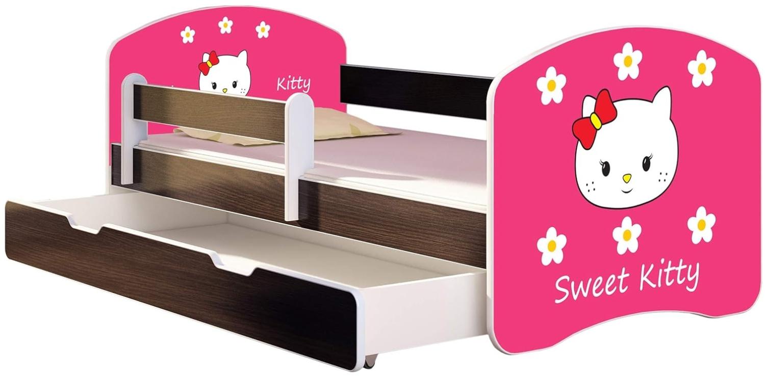 ACMA Kinderbett Jugendbett mit Einer Schublade und Matratze Wenge mit Rausfallschutz Lattenrost II 140x70 160x80 180x80 (16 Sweet Kitty 2, 180x80 + Bettkasten) Bild 1