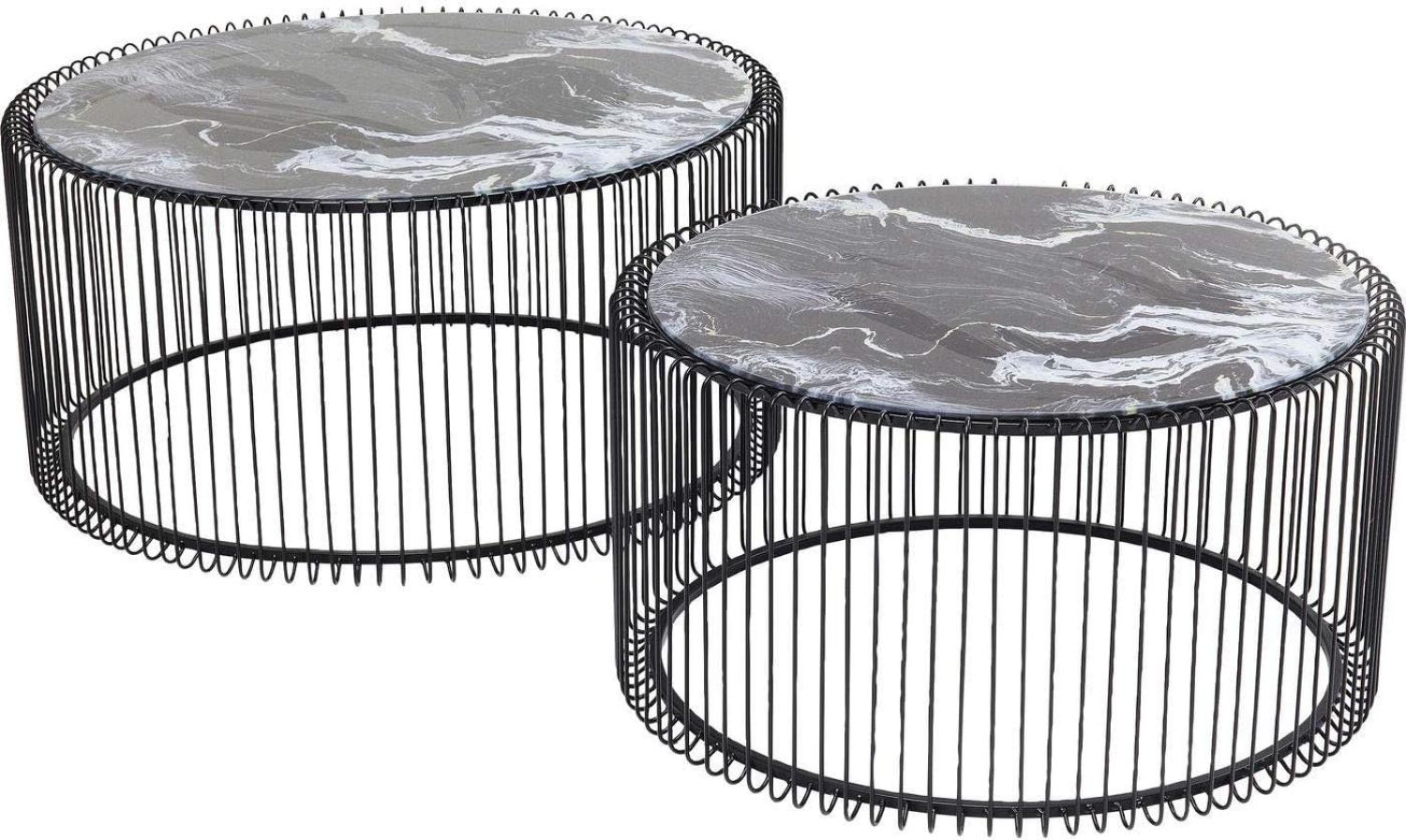 Kare Design Couchtisch Wire Glas Marble Schwarz, runder, moderner Glastisch, großer Beistelltisch, Kaffeetisch mit Glasplatte in Marmoroptik, Nachttisch, Schwarz (H/B/T) 30,5xØ60cm & 33,5xØ69,5cm Bild 1