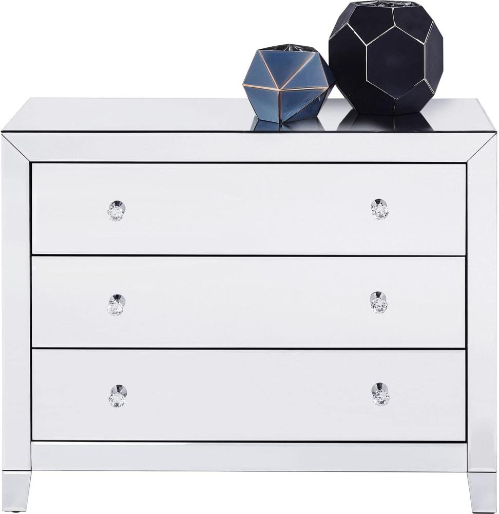 Kare Design Kommode Luxury 3 Schübe, glamouröses Sideboard, Spiegelkonsole mit funkelnden Griffen, verspiegeltes Schränkchen, Luxus Kommode, silber, (H/B/T) 74x91x41cm Bild 1