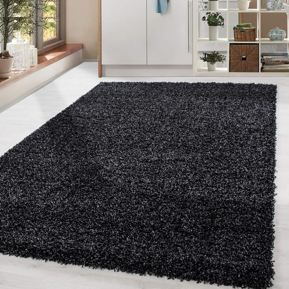 HomebyHome Shaggy Hochflor Teppich Wohnzimmer 160x230 cm Anthrazit - Teppich Flauschig, Modern, Plüsch und Extra Weich - Ideal für Schlafzimmer, Esszimmer und als Küchenteppich Bild 1