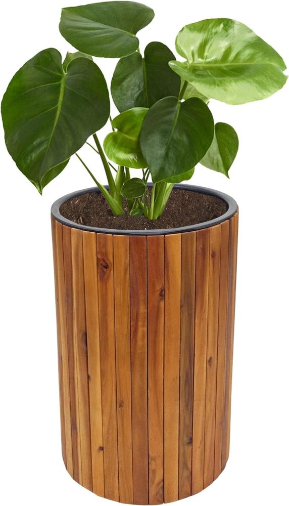 Pflanzkasten HWC-L24, Pflanzkübel Blumentopf Blumenkasten, rund 50x34cm Outdoor Akazie Holz MVG-zertifiziert, braun Bild 1