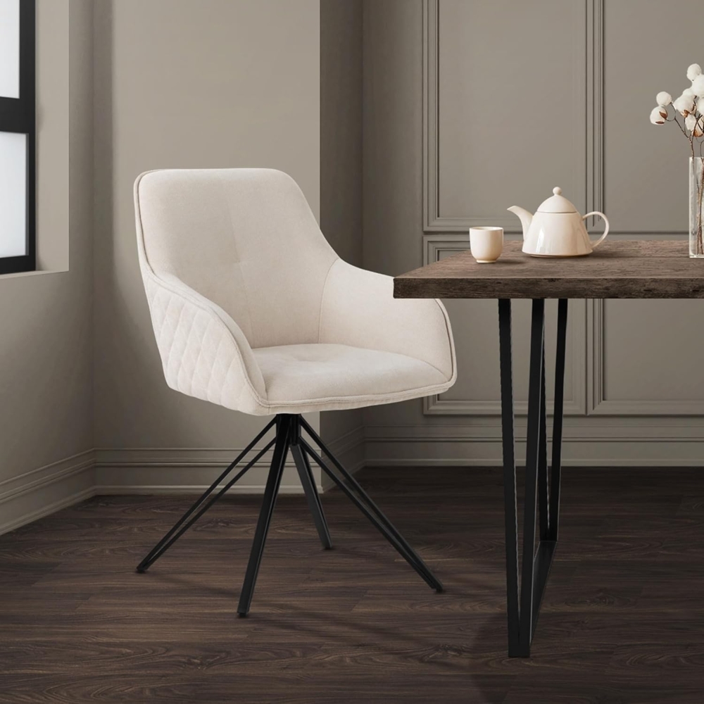 ML-DESIGN Polsterstuhl Esszimmerstuhl aus Textil Webstoff mit Metallbeine, 360° drehbar (1 St), Stuhl mit Rücken-& Armlehne Creme Küchenstuhl Wohnzimmerstuhl Bild 1