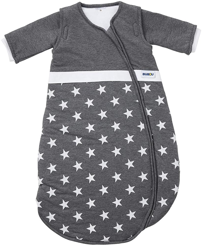 Gesslein 770195 Bubou Babyschlafsack mit abnehmbaren Ärmeln: Temperaturregulierender Ganzjahreschlafsack für Neugeborene, Baby Größe 50/60 cm, Sterne anthrazit grau/weiß, grau, 250 g Bild 1