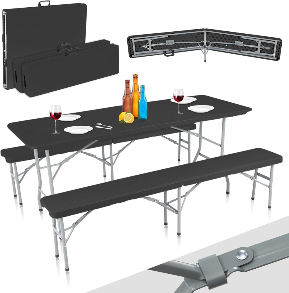 Strattore Buffettisch Bierzeltgarnitur aus Kunststoff klappbar mit Tisch und 2 Bänken - in Schwarz Bild 1