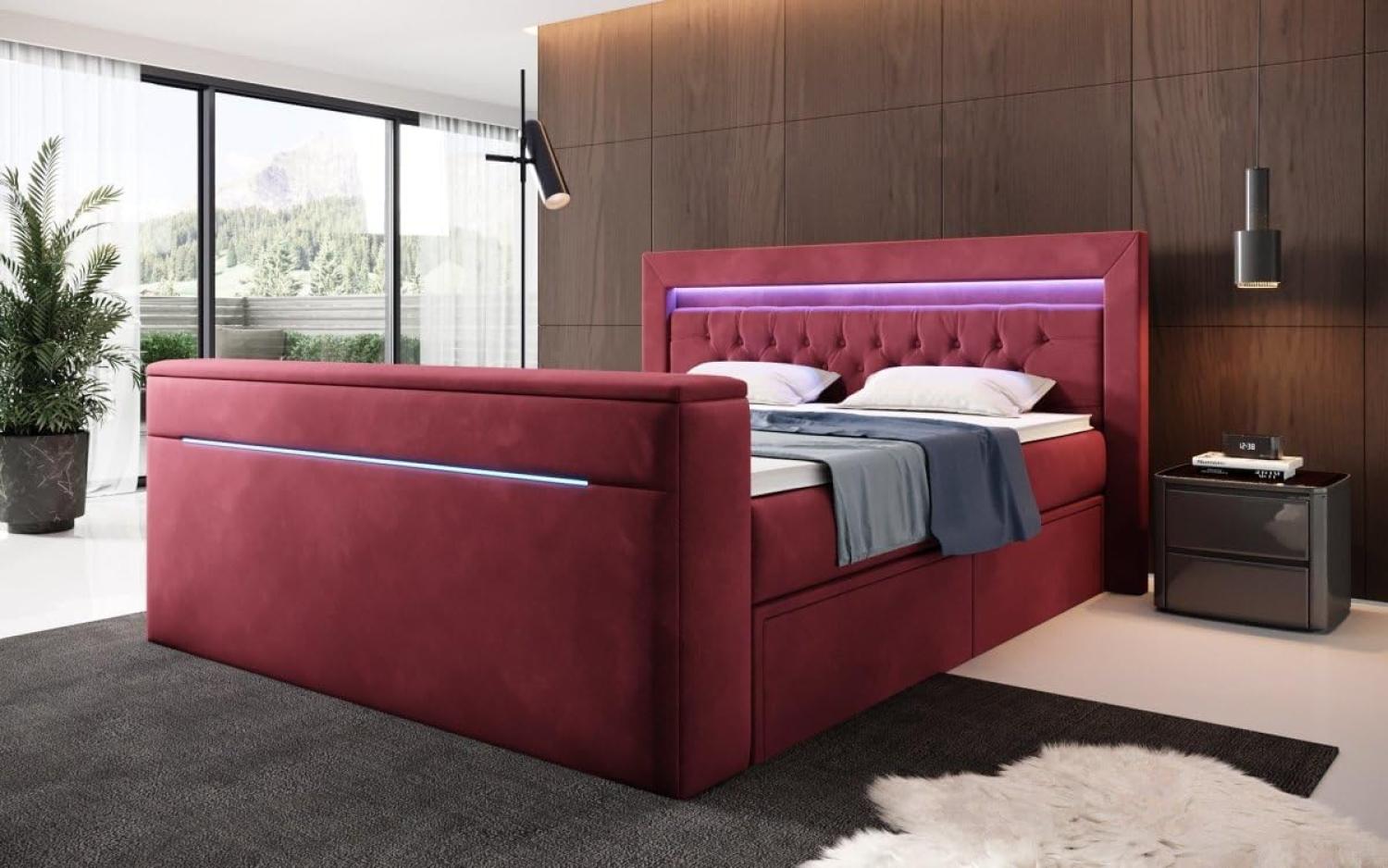 Boxspringbett Jupiter mit TV Lift, RGB und Stauraum 140x200 Rot H3 Bild 1