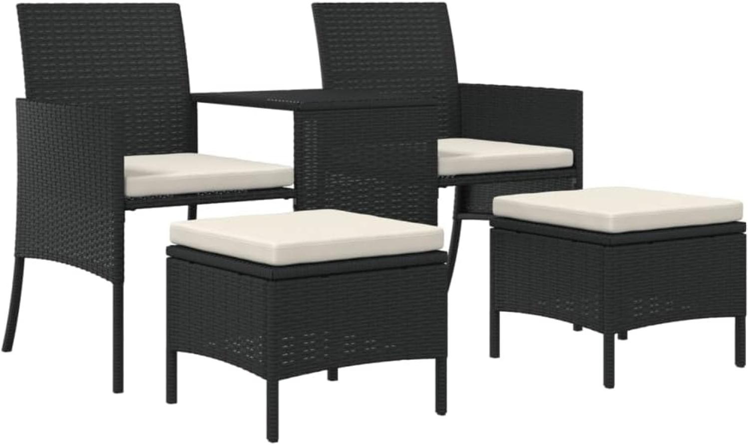 Gartensofa 2-Sitzer mit Tisch und Hockern Schwarz Poly Rattan 317626 Bild 1