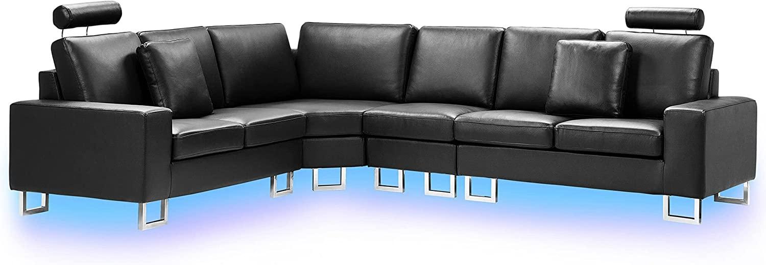 'Stockholm' Ecksofa mit LED-Beleuchtung, rechtsseitig, Leder schwarz Bild 1
