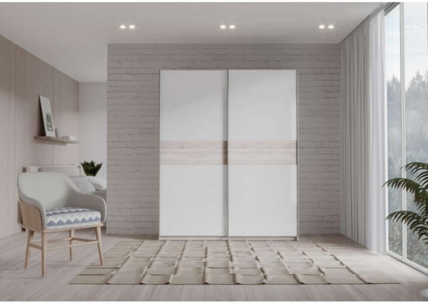 FORTE Schwebetürenschrank Rondino mit weißen Hochglanz-Absetzungen Bild 1