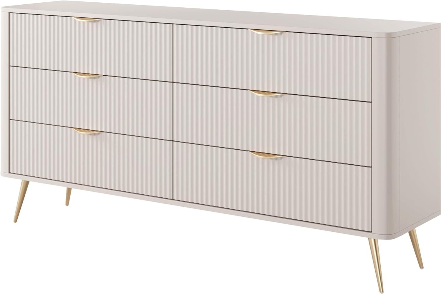 Kommode Literpo 6S, geriffelte Fronten, Metallfüße, Aluminiumgriffe (Farbe: Beige) Bild 1